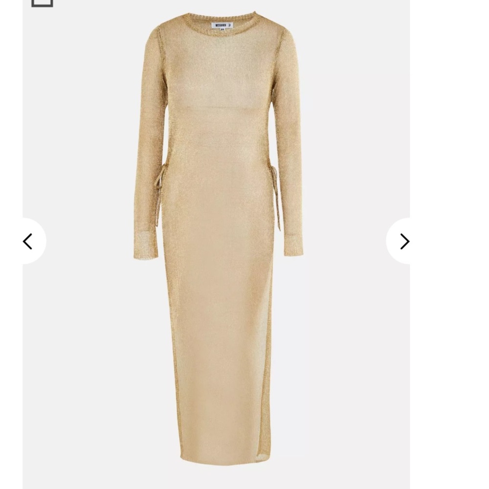 Misguided gold metallic knit side slit dress